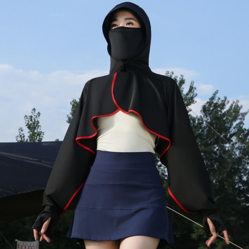 Long Sleeve Facemask Hat Sunscreen Shawl Solid Color Sun Protection Clothing  Fishing