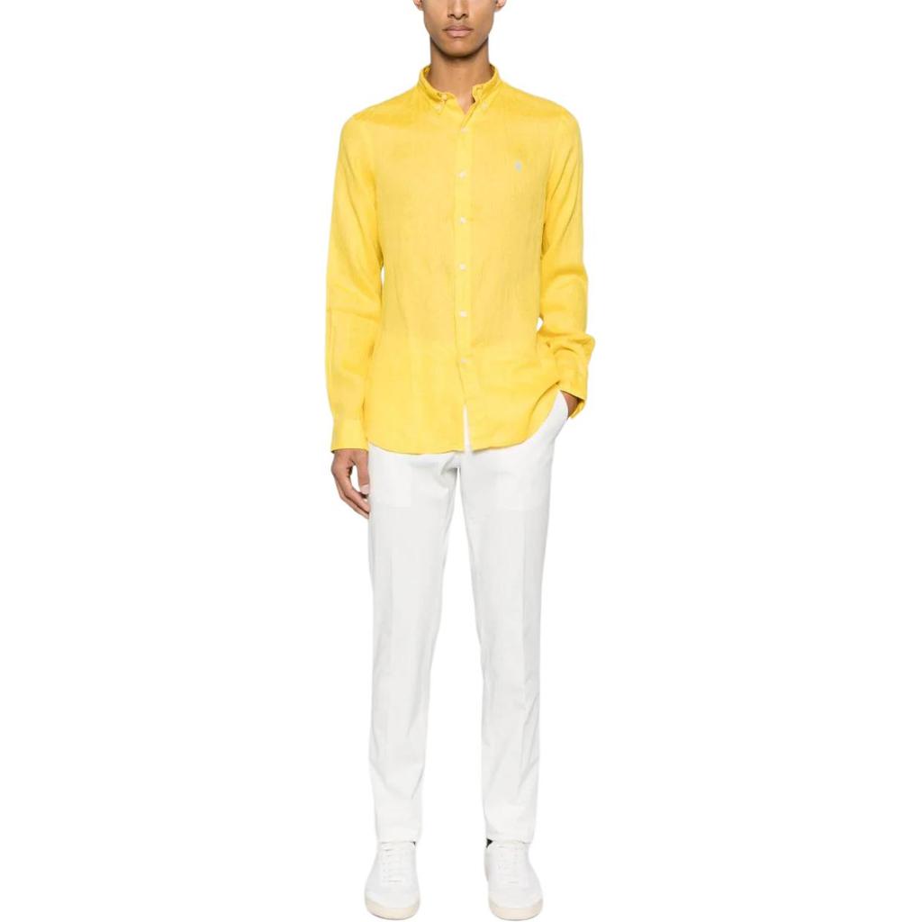 Polo Ralph Lauren Tinta Unita Logo Ricamato Colletto Polo Monopetto Manica Lunga Camicia Uomo camicie Giallo 710829443-030