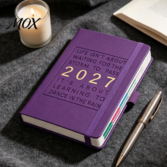 Professionelles Business-Tagebuch 2027 Englischer Wochenplaner A5, 320 Seiten Terminplaner mit elastischem Band für tägliche Termine & Stifthalter,