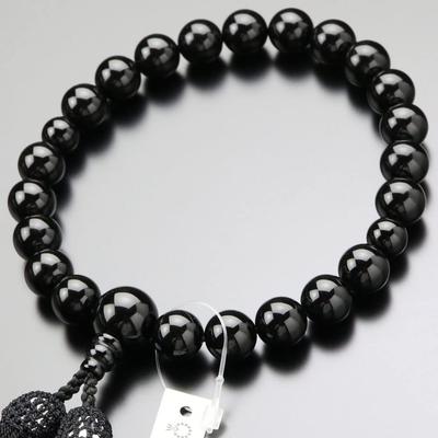 Nenju con Cuentas Budistas de Oración de Kioto Juzu para Hombres, 22 Cuentas de Ónice Negro, Borla Negra de Seda Pura, Todas las Sectas, para Funeral y Memorial, Caja de Paulownia