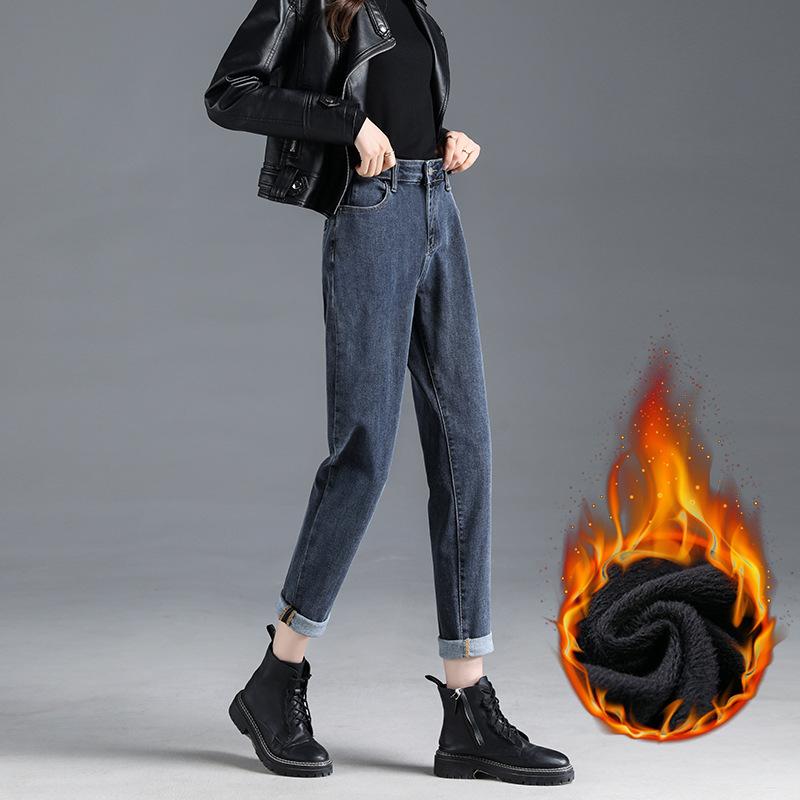 2022 herbst Winter Neue Lose freizeit Harajuku Elastische Hose Hohe Taille Jeans Women'sHarem Hosen retro Gerade Papa Hosen