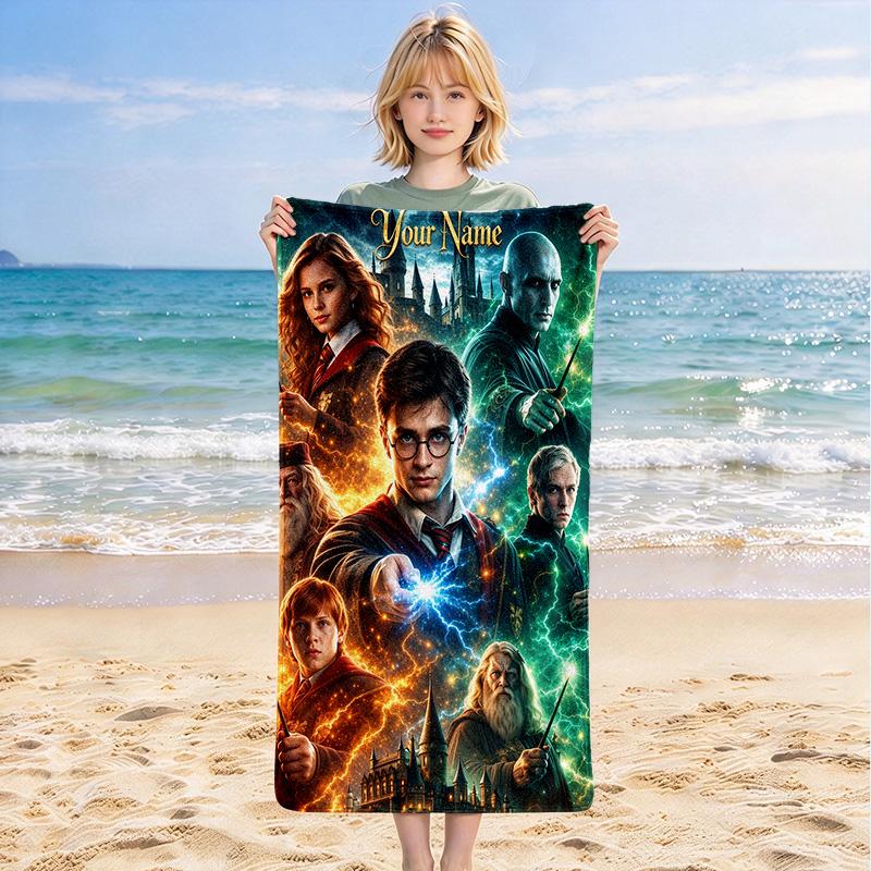 Custom Name Harry Potter Stylish Digital Printing Beach Towel Quick‑Drying Absorbent Blanket for Beach Pool Gym Travel