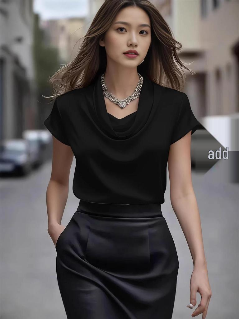 Saténové volné dámské tričko s krátkým rukávem ve francouzském stylu