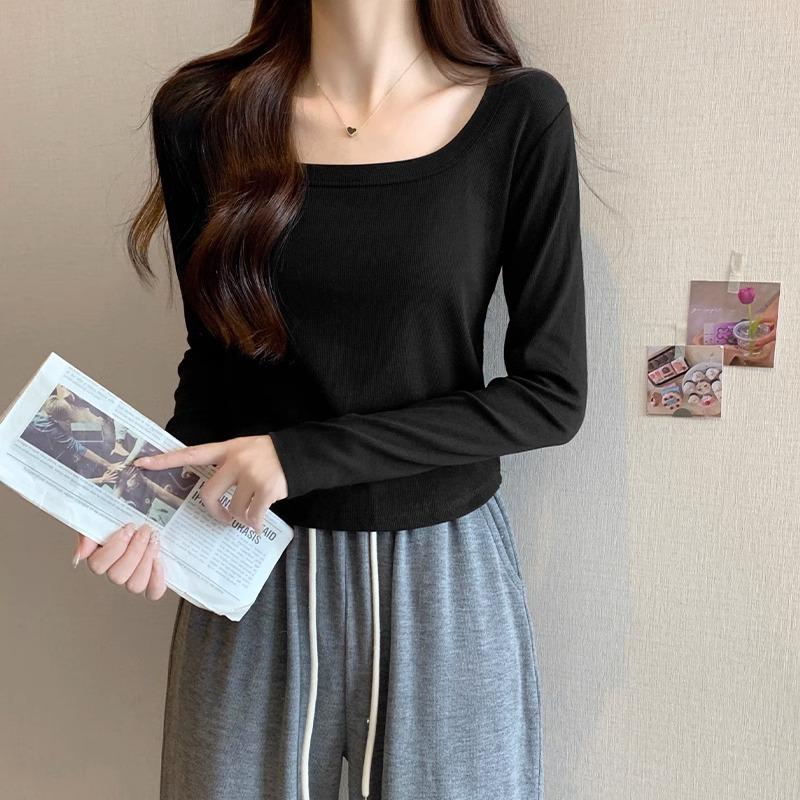 

Футболка в стиле ретро в гонконгском стиле с длинными рукавами, женская осенняя, с закругленным подолом, горячая девушка, с короткой талией, в иностранном стиле, с закругленной талией, верхняя часть рубашки XL