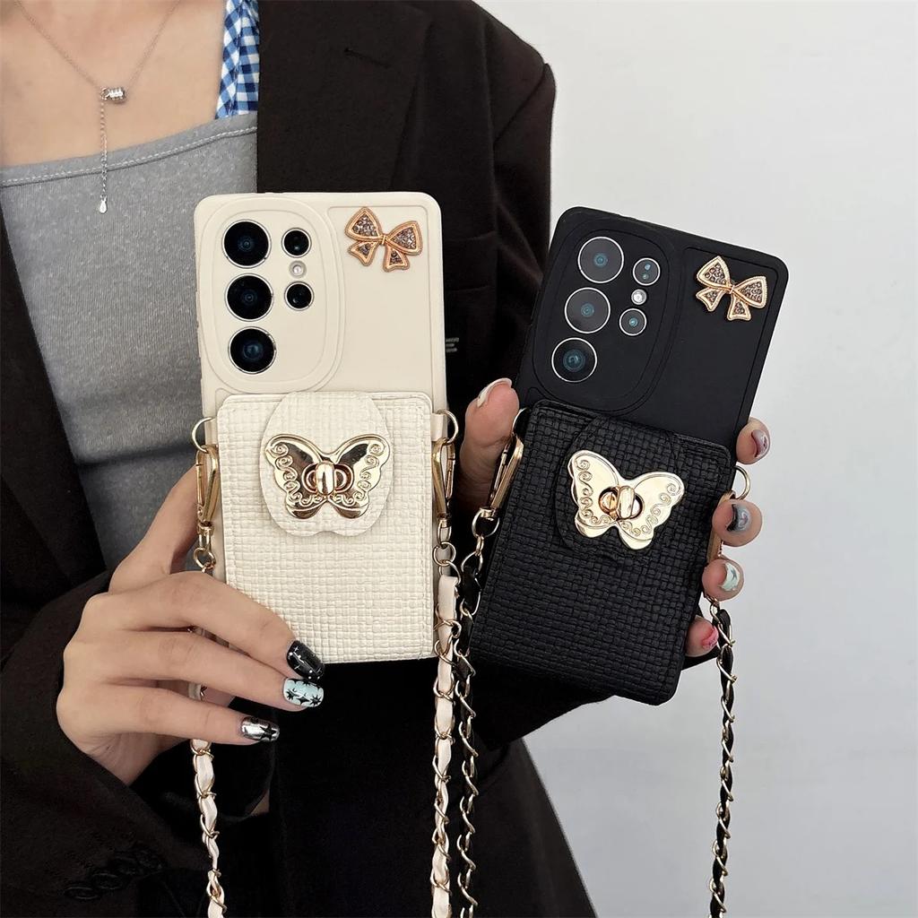 Crossbody Phone Case for Samsung Galaxy S25 Edge S24 S23 Ultra S22 Plus S21 FE A17 A16 A56 A36 A26 A06 A05 Wallet Card Lanyard