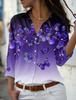 Women's Shirt Blouse Butterfly Gradient Printing Button Long Sleeve Casual Fashion Standing Collar Spring and Autumn Blouse