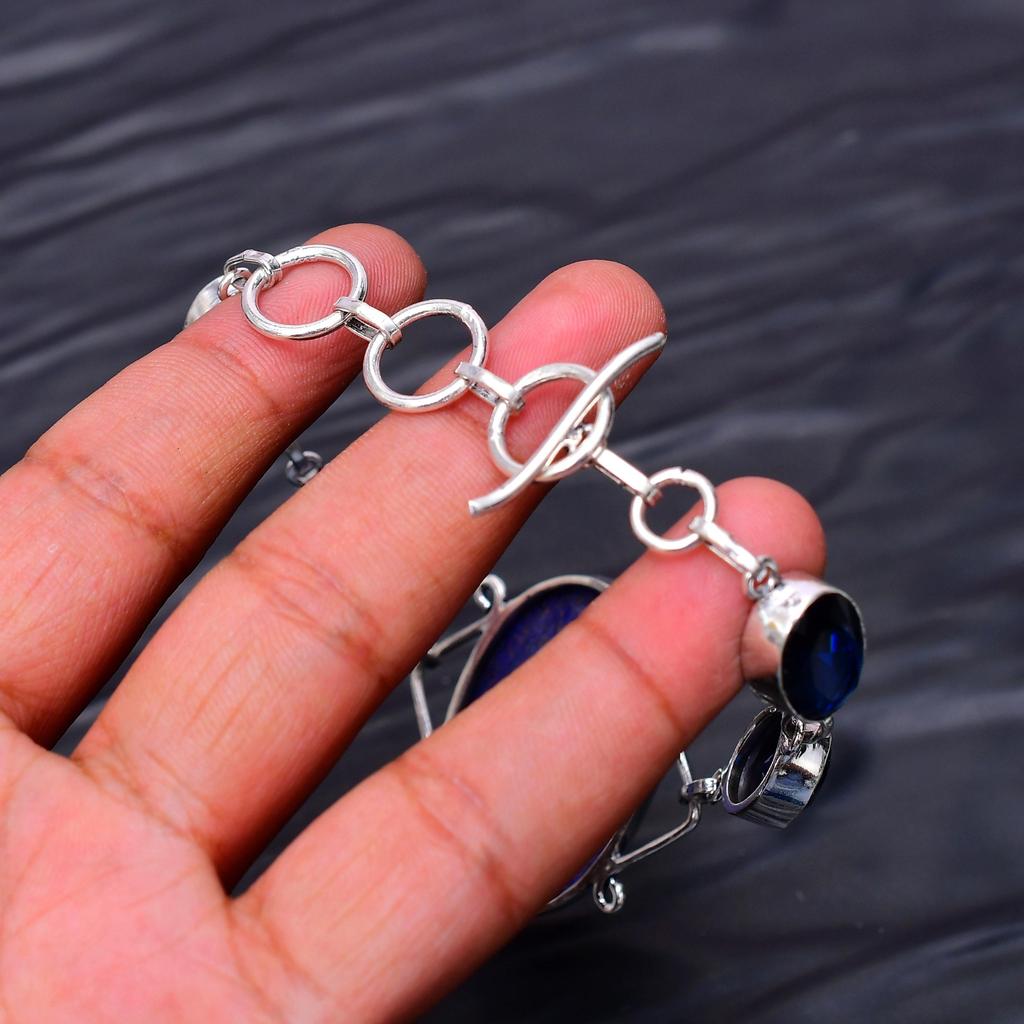 Lapis Lazuli Gemstone : 925 Sterling Silver Handmade Multi Gemstone Bracelet Jewelry