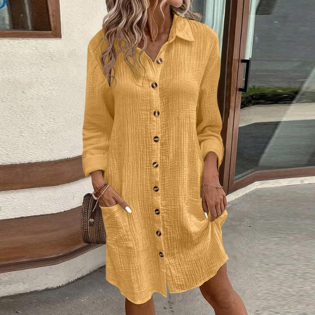 13/5000 Women's Fashionable V-neck Loose Long-sleeved Dress