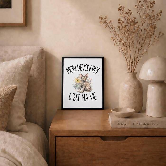 Poster Mon Devon Rex c'est ma vie | Affiche Papier Photo 310 g Finition Perlée Format Taille A4 | Décoration Murale Salon Chambre