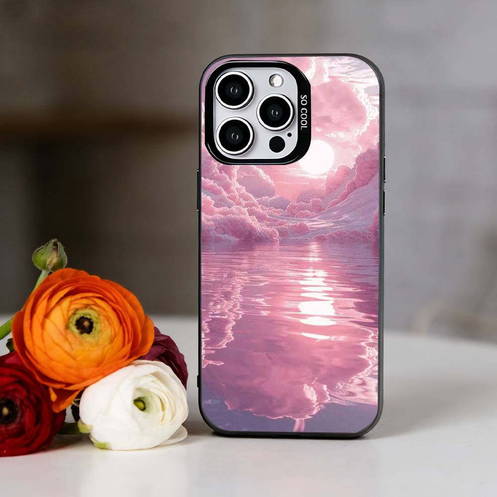 Stilvolle rosa Wolken für Mädchen Handyhülle Für iPhone 17,16,15,14,13,12,11 Plus,Pro Max,XS,Bunte Silberne Handyhülle Funda Cover