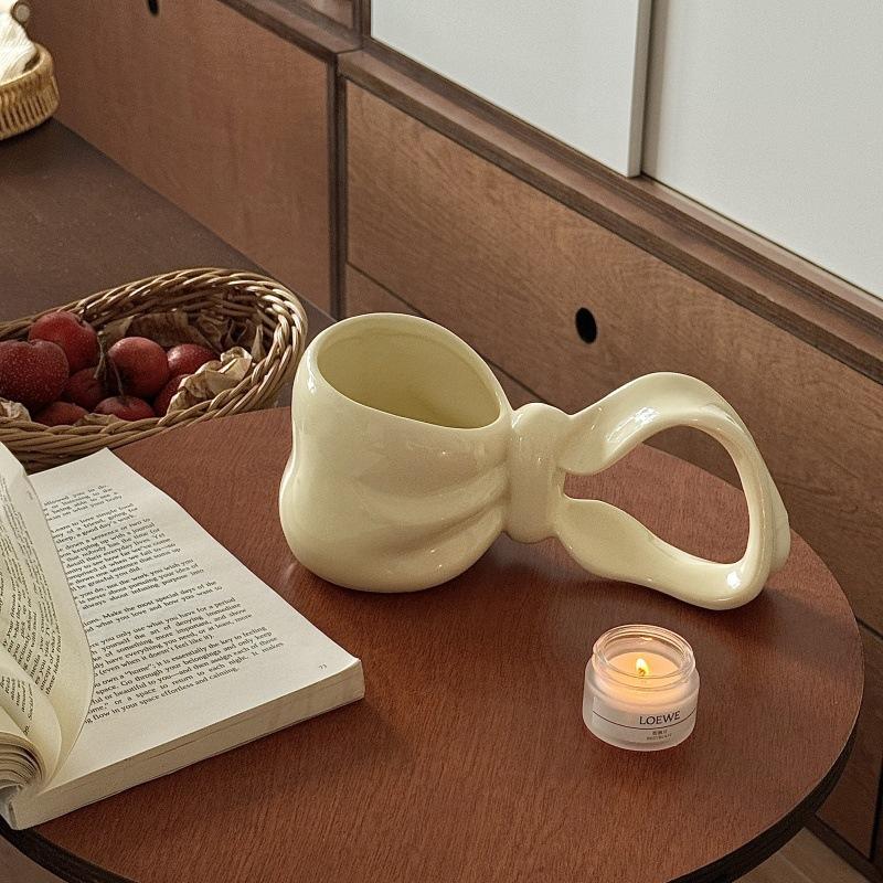 Wind Bow Shape Ceramic Cup Design Sense Color Glaze Girls Gift High Value Couple Cup