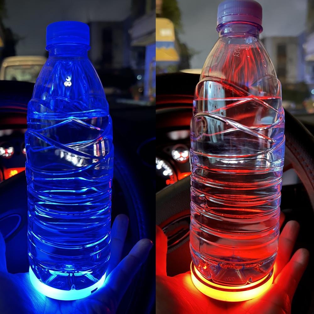 2× 2.7" Cup Pad with 7 Colors LED Light Interior Decoration Lamp Car Accessories