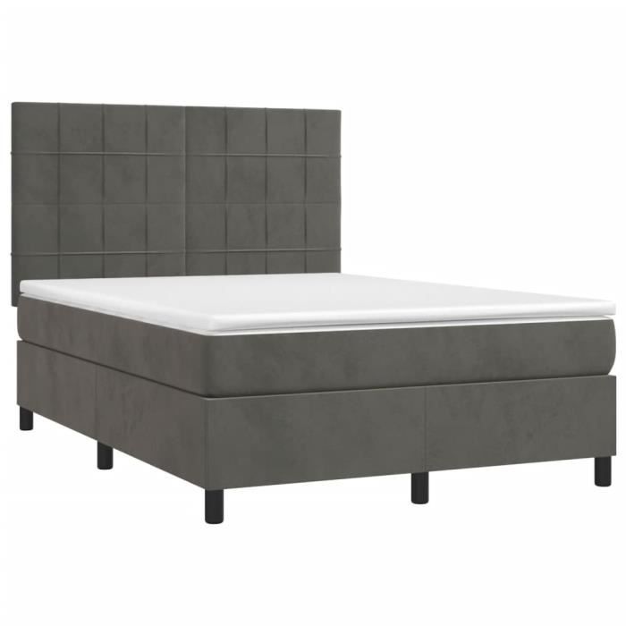 VidaXL Lit à sommier tapissier et matelas Gris foncé 140x200cm Velours - Modèle 3143026