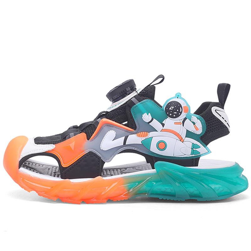 

Сандалии для мальчиков с рисунком «Астронавт» с вращающимися пуговицами, закрытым носком, пляжные спортивные сандалии для мальчиков, закрытые носки, сандалии для девочек 38 оранжевый