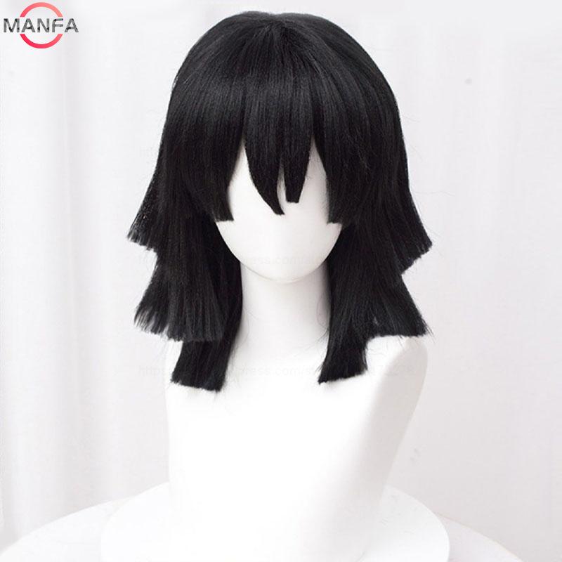 Lguro Obanai Cosplay Pruik Kort Zwart Gelaagd Hittebestendig Synthetisch Haar Anime Pruiken + Pruikenkap black