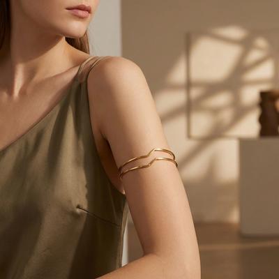Minimalist Irregular Wave Hollow Upper Arm Cuff Bracelet Boho Adjustable Open Armband Body Jewelry For Women