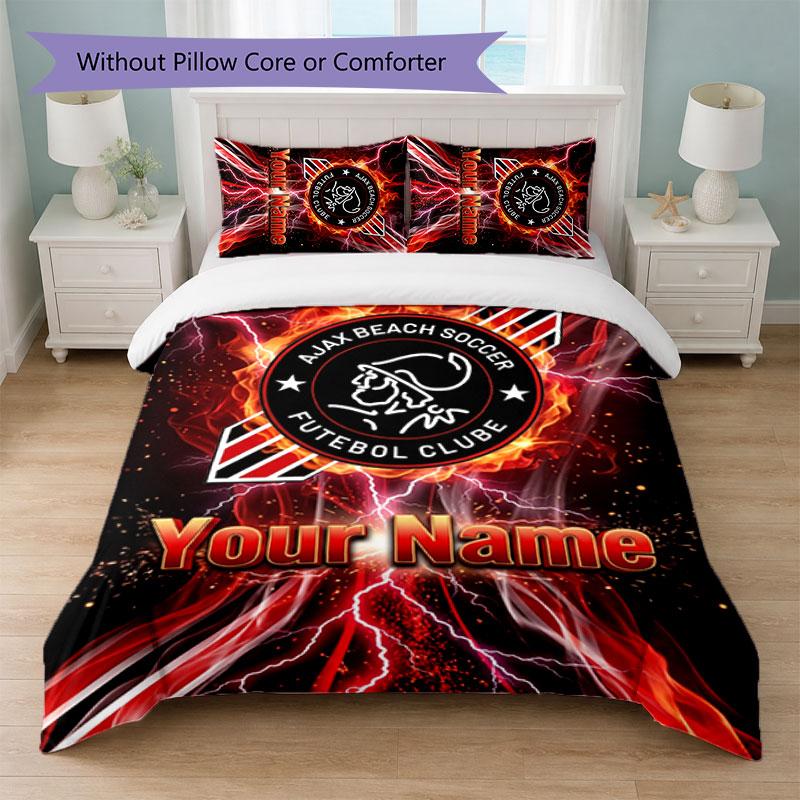 Ajax Amsterdam Custom Name Text Bedding Set 1 Duvet Cover+2 Pillowcases Soccer Logo Personalized Gift For Special Occasion Bedroom Decor