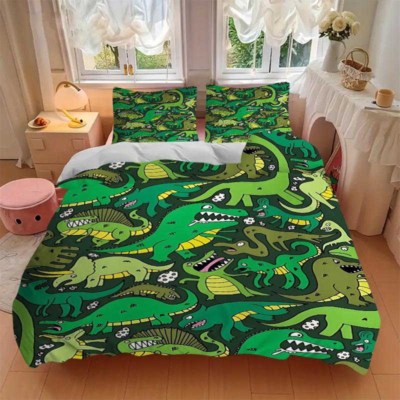 3pcs Dino Pattern Bedding Set, Includes Without Pillow Inserts, Soft Comfortable Bedding Set,All-Season Use A0924069