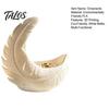 Warm Touch Home Accessory 3D Printed Feather & Crescent Moon Trinket Dish, Silk White Matte Decorative Design Storage Bowl, Artistic Multi-Functional