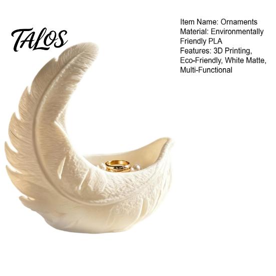 Warm Touch Home Accessory 3D Printed Feather & Crescent Moon Trinket Dish, Silk White Matte Decorative Design Storage Bowl, Artistic Multi-Functional
