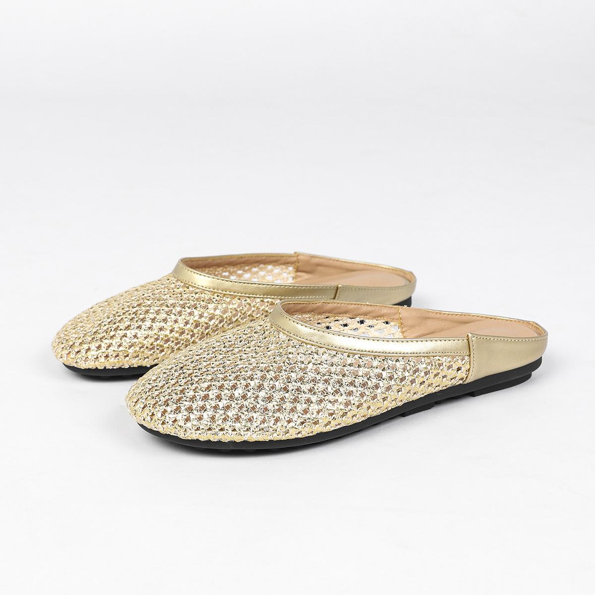 

Туфли с сеткой и плоским дном, полукруглые, большого размера, женские - 43 золотой