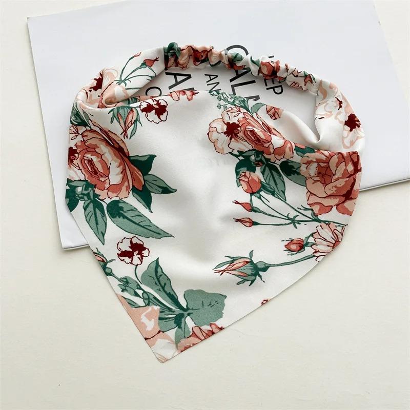 

Шарф для волос с цветочным принтом, бандана для женщин и девочек, пасторальная ретро-резинка, высокая эластичная треугольная повязка на голову, аксессуары для головных уборов, повязка на голову, шарф для волос
