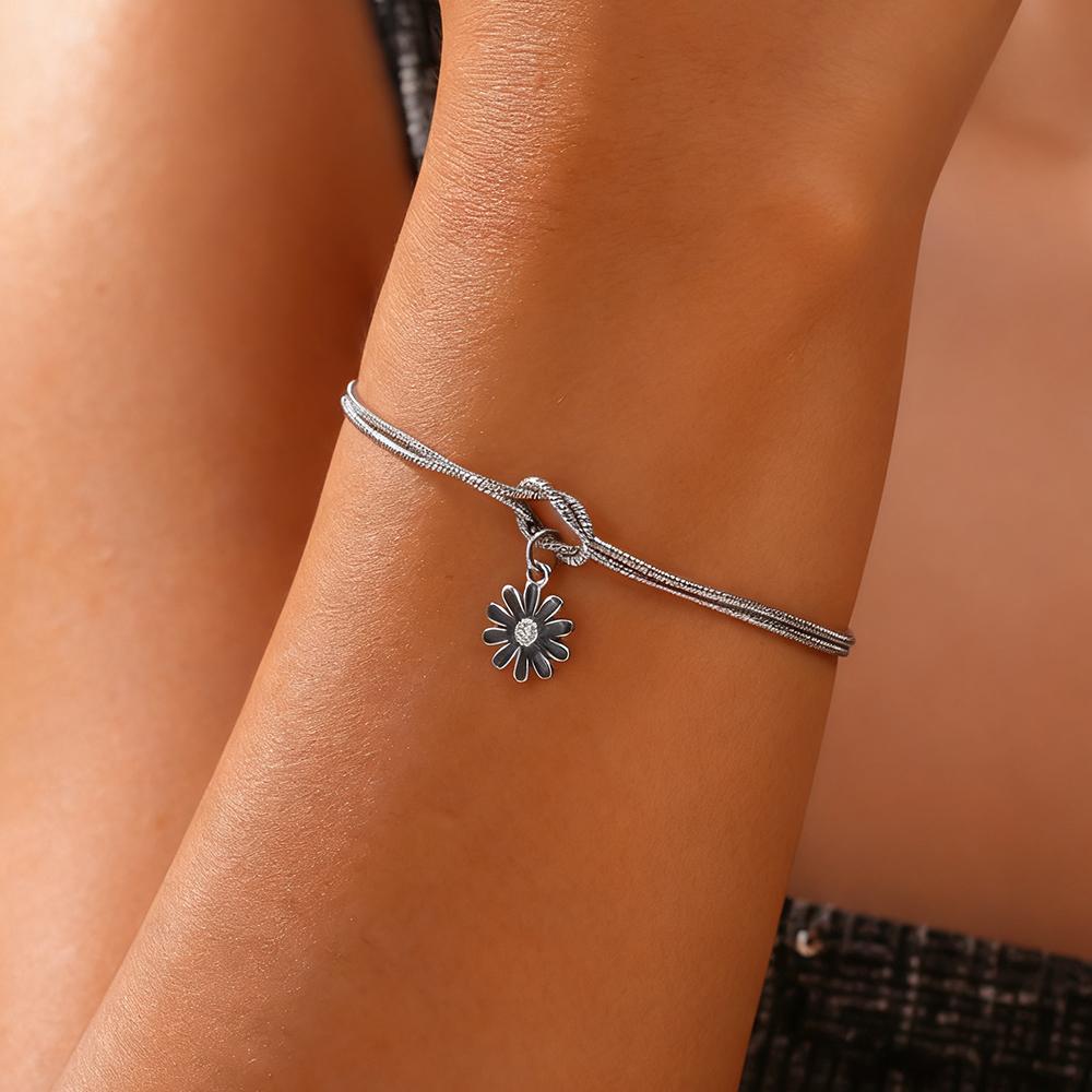 Enamel Daisy Flower Charm Bracelet Gold Color Stainless Steel Adjustable Love Knot Double Snake Chain Women Fashion Jewelry Gift