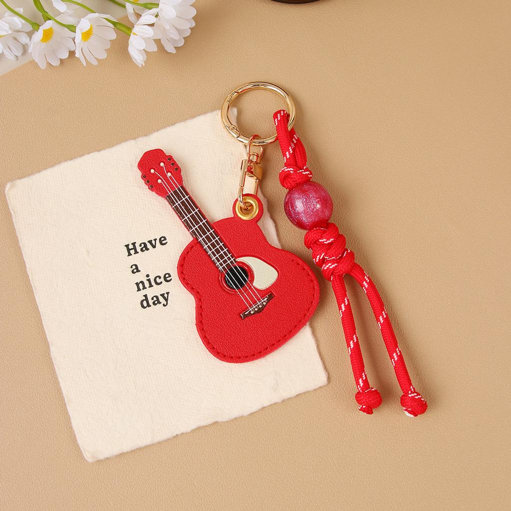 New Creative PU Guitar Pendant Access Card Bag Accessories Beaded Keychain Small Gifts Car Hanging Accessories