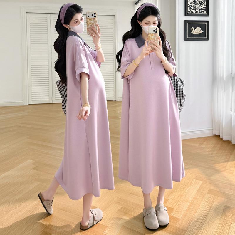 

Spring/Summer 2026 Plus Size Maternity T-Shirt Dress - Short Sleeve, Long, Casual, Trendy Mom Style 4XL