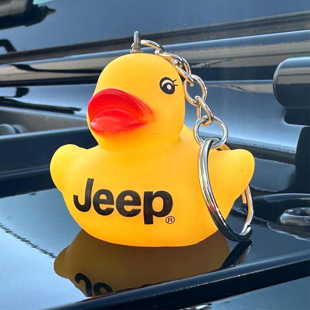 Jeep Rubber Duck Keychain - Squeaky Yellow Duck Keyring, Official Merchandise, Golden Yellow, 2 X 2.25 X 2", Goldenyellow