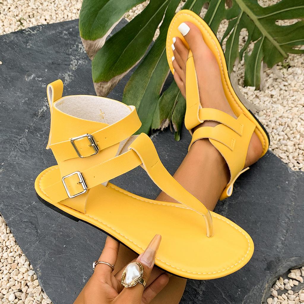 Women Sandals Summer Roman Style Flats Shoes Solid Color Casual Beach Flip Flops Sandals Women Shoes for Women