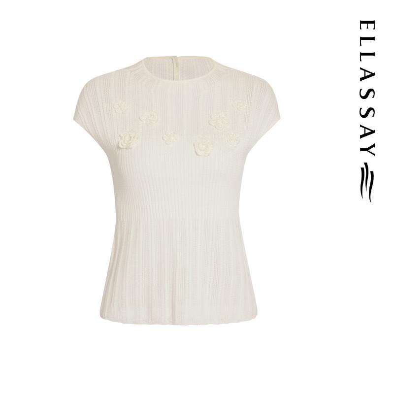 ELLASSAY Women's 3D Crochet Knit Cap-Sleeve Top