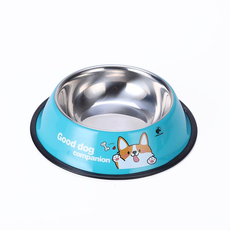 Anti-Spill Stainless Steel Pet Bowl with Rubber Bottom and Paw Print Design