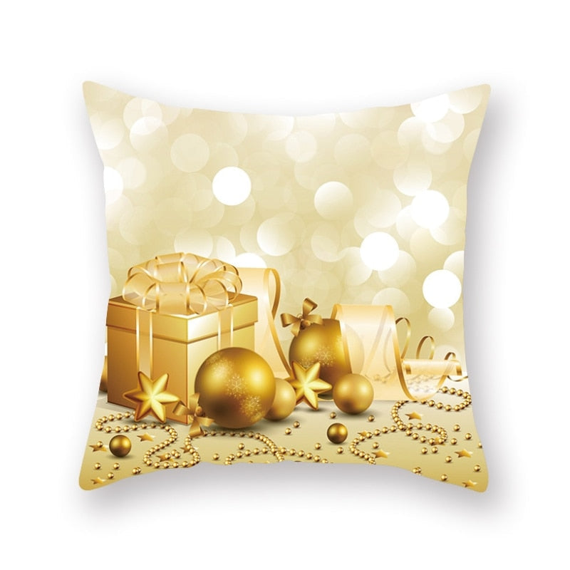 Santa Claus Christmas Ornament Print Pattern Cushion Cover Home Living Room Sofa Decoration Square Polyester Pillow Pillow Cover