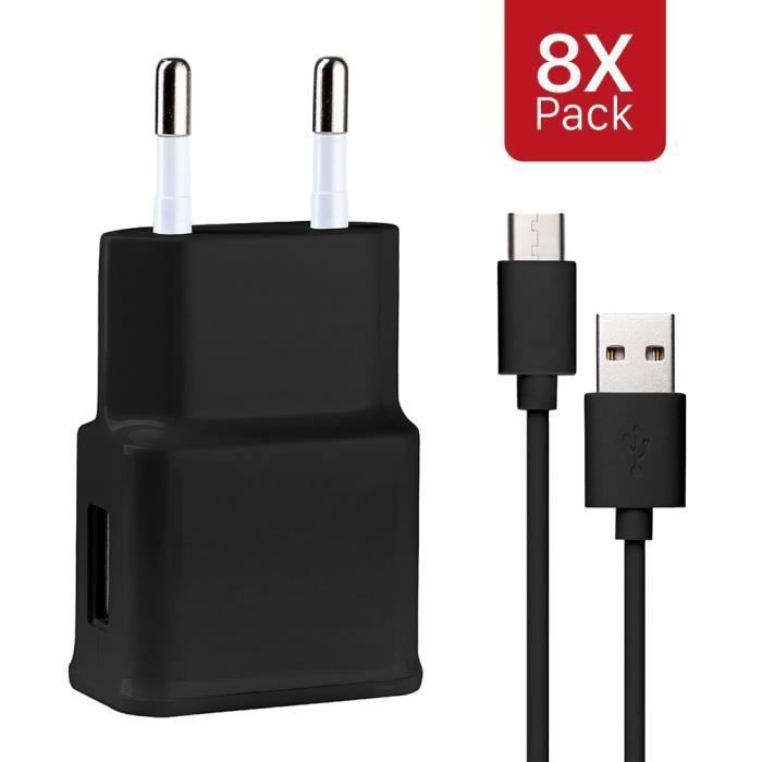 Mygadget 8x chargeur usb c 8x adaptateur secteur (2a 5v) câble smartphone android noir