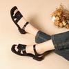 Soft leather open-toe one-word buckle with casual college style Roman sandals 2025 summer new thick heel platform sandals women