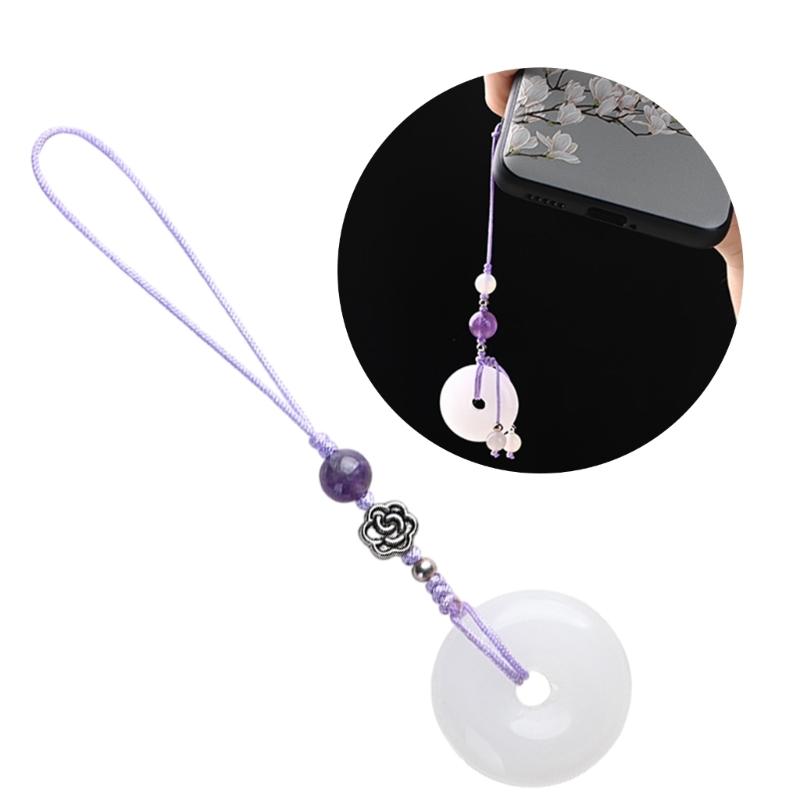 Vintage White Jade Buckle Pendant Phone Strap Chain Accessory Chinese Style Keychain Charm Unique Gift for Women Girls