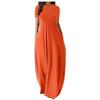 Plus Size Women’s Solid Color Round Neck Pocket Maxi Dress – Short Sleeve, Loose Fit