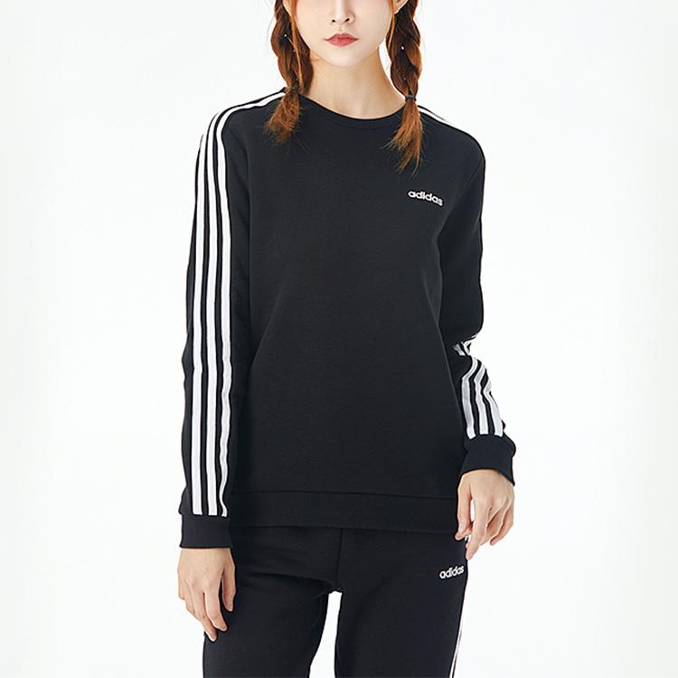 Adidas Neo Striped Crew Neck Pullover Warm Sports Long Sleeve Sweatshirt Women Tops White Black GJ8745