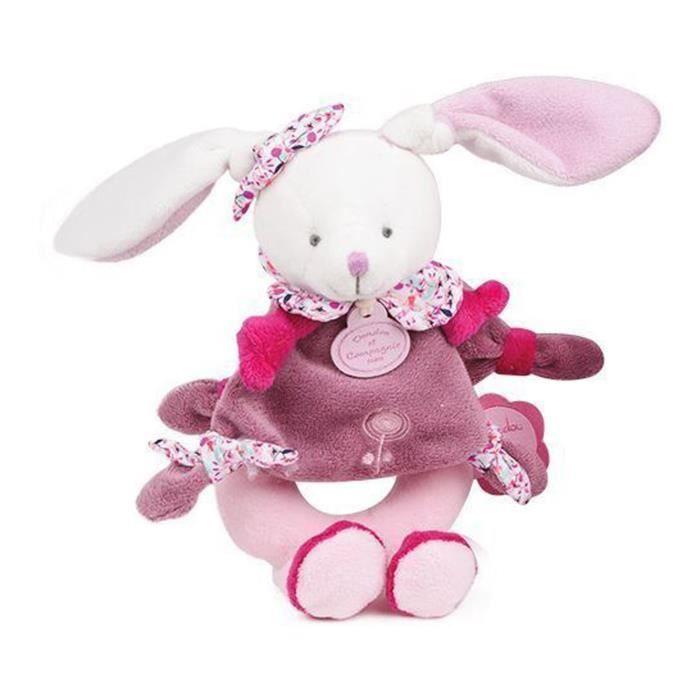 Hochet cerise le lapin - doudou et compagnie - collection génération doudou - rose - 19cm