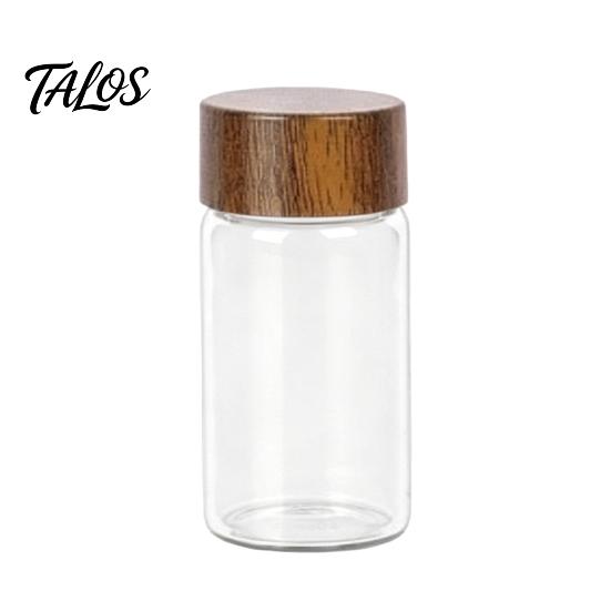 Talos Glass Mini Storage Jar, with Wood Lid, Moisture Proof Portable Small Container, for Coffee Beans Tea Sugar Spices Kitchen Organizer