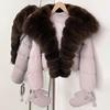 OFTBUY New Winter Top Clothes Women Short Hooded Big Real Fox Fur Down Coat Female Natural Fur Fluffy Puffer Jacket with Gloves