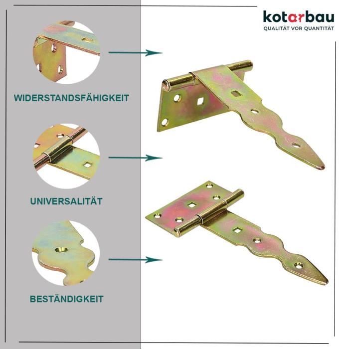 Charnière de porte en T - KOTARBAU - Acier - 150 mm - Revêtement en Zinc - Résistante à l'humidité