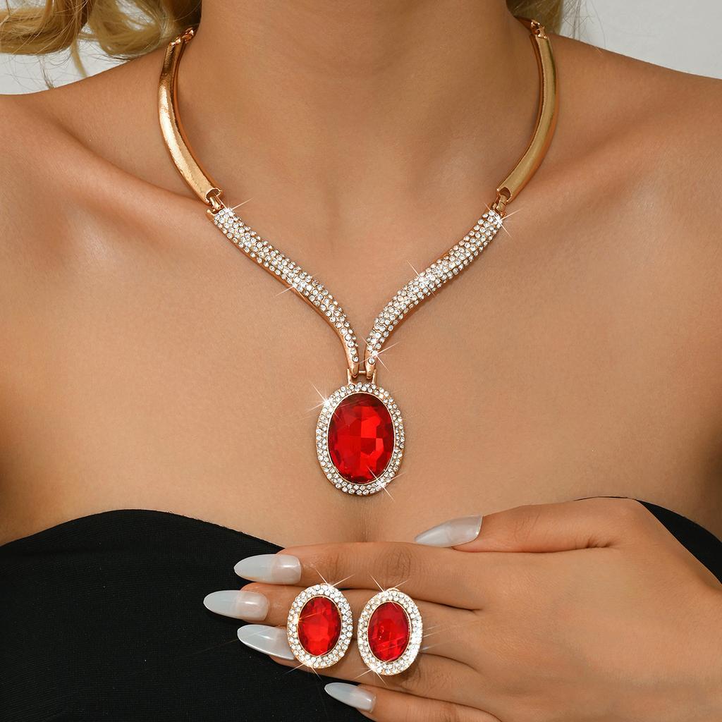 2026 European and American Inlaid Ruby Bridal Jewelry Set Fashionable Versatile Holiday Dating Senior