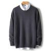 Men's Wool Round Neck Jacquard Sweater - Thickened, Solid Color, Loose Fit, Business Casual Knitwear for Autumn & Winter