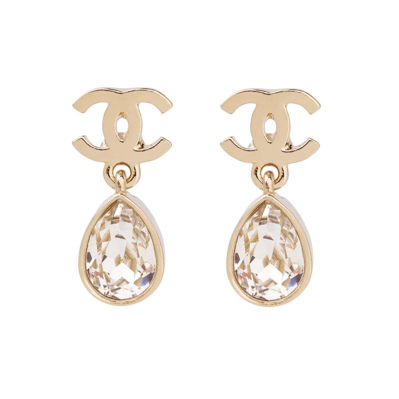 

CHANEL classic double C rhinestone earrings gold золотий
