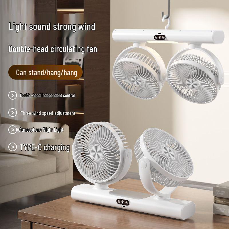 2026 Dual-Head USB Standing Desk Fan with Digital Display & Quiet Operation for Dorms