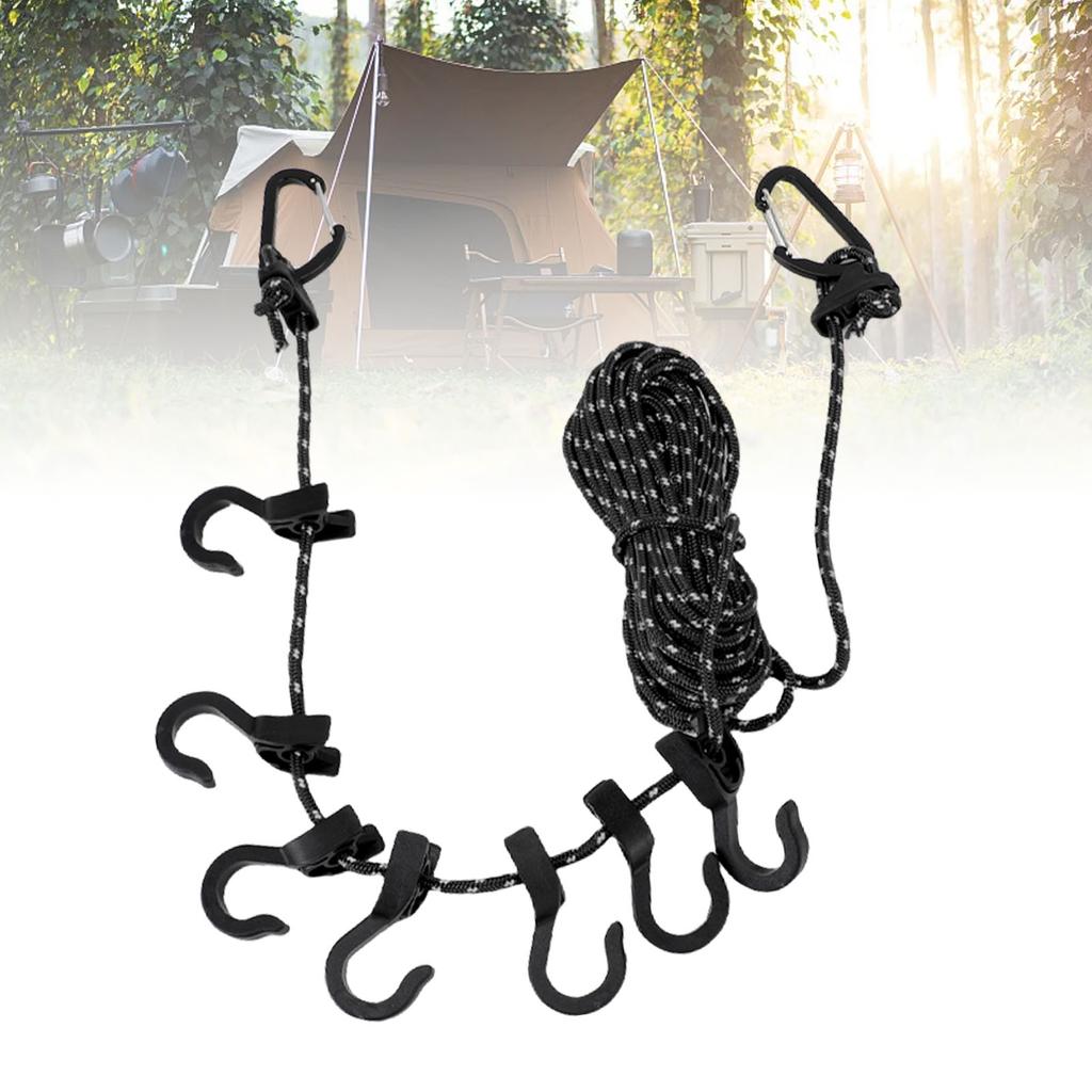 Portable Travel Clothesline   16.4ft Length Clothes Drying Rope Windproof 5m Clothesline with Hooks for Outdoor Camping