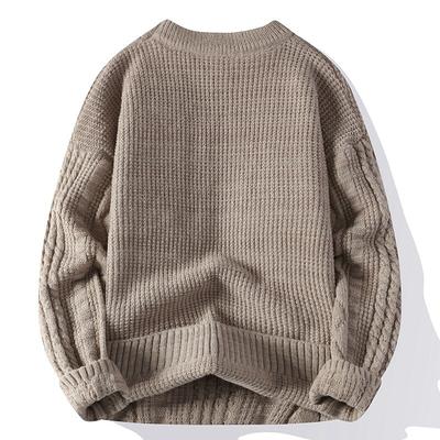 Fashion Jacquard Warm Sweater Men's Autumn and Winter Crew Neck Knitted Sweater Solid Color Sweater Bottom Shirt