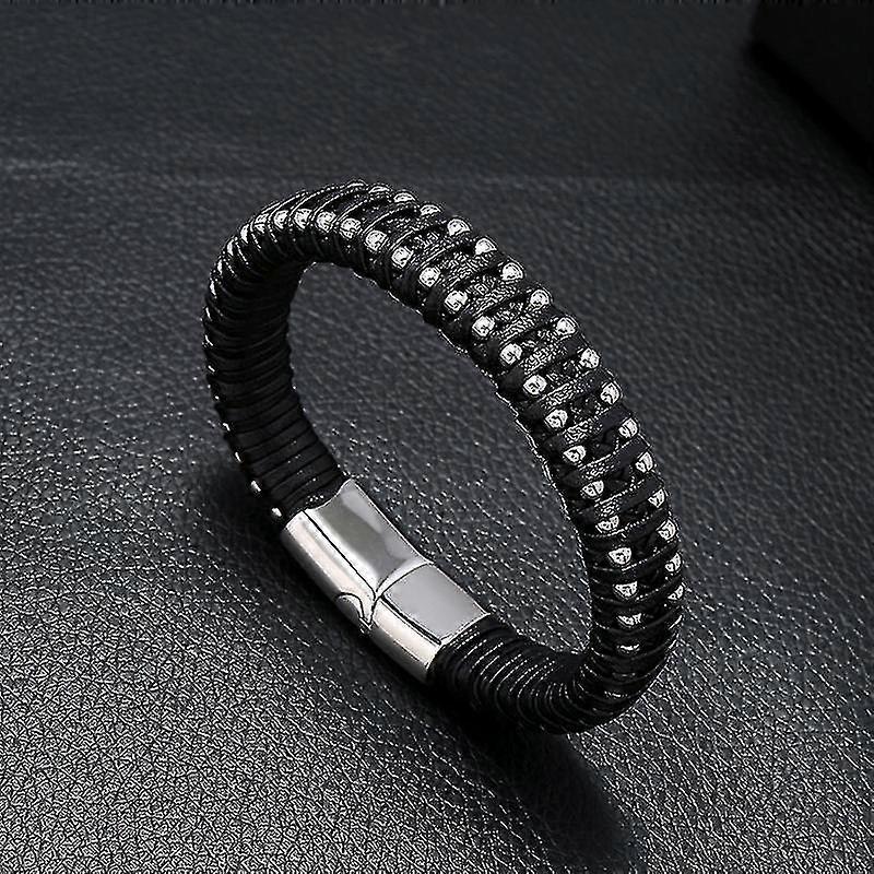 Magnet Buckle Leather Bracelet - Hand-woven Leather Bracelets - Simple Men's Leather Bracelet